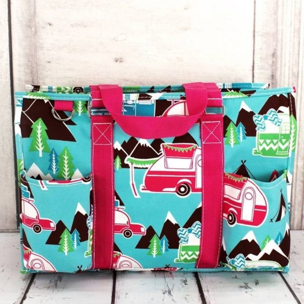 HAPPY CAMPER SMALL UTILITY TOTE W/ZIP TOP - Picture 2 of 4